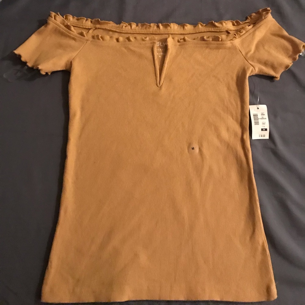 Orange, off shoulder top . V neck